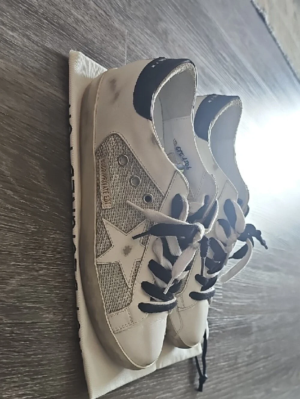 Golden Goose White, Black & Green Lace-Up Sneakers - Picture 2 of 4